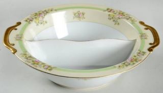 Meito Athlone Round Divided Vegetable Bowl, Fine China Dinnerware   Green Band,C