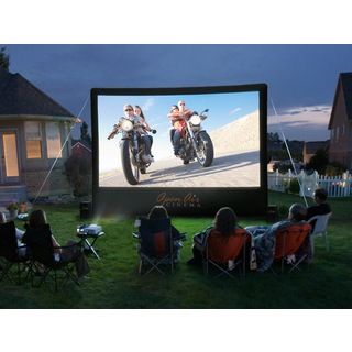 Open Air Cinema 16 foot Outdoor Home Screen Projector (Black/whiteMaterials FabricScreen frame 17.5 feet wide x 13 feet longProjection surface 220 inches longIncludes Inflatable movie screen frame, matte white projection surface, blackout backdrop, ei