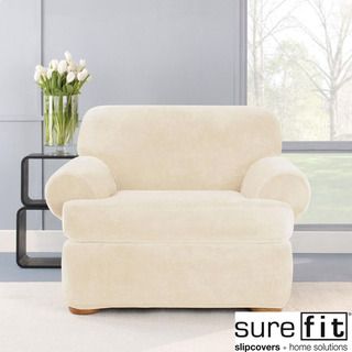 Stretch Plush Cream T cushion Chair Slipcover