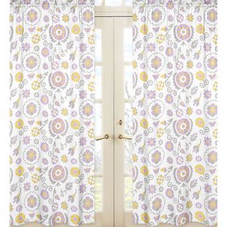 White And Lavender Floral Suzanna 84 inch Curtain Panel Pair (lavender/white/grey/yellowCurtain style Window panelConstruction Rod pocketPocket measures 1.5 inchesLining Not linedDimensions (each) 84 inches long x 42 inches wideMaterial 100 percent 