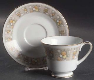 Noritake Melissa Footed Cup & Saucer Set, Fine China Dinnerware   Tan Band,Yello