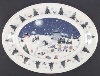 Nikko Winter Wonderland 18 Oval Serving Platter, Fine China Dinnerware   Houses