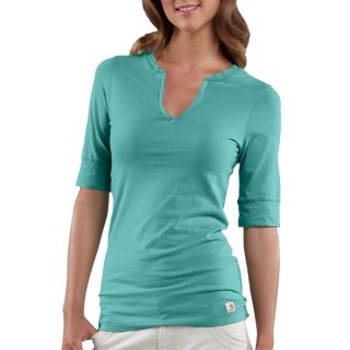 Carhartt Solid T Shirt   Notch Neck  Elbow Sleeve (For Women)   WILD ROSE (XS )