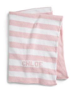 MJK Knits Personalized Striped Baby Blanket/Light Pink   Pale Pink/White