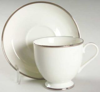 Gorham Masterpiece Platinum Footed Cup & Saucer Set, Fine China Dinnerware   Whi
