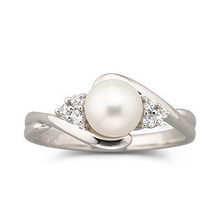 ONLINE ONLY   Cultured Freshwater Pearl Ring w/ White Sapphires, Womens