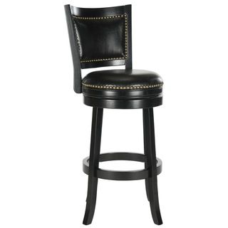 Safavieh Lazzaro Black/ Black Seat Bar Stool (Black/ Black SeatIncludes One (1) stoolMaterials Rubberwood, MDF and PU fabricFinish BlackSeat dimensions 17 inches width and 17.25 inches depthSeat height 29 inchesDimensions 43.5 inches high x 20.5 inc