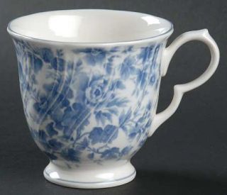 Nikko Tea Roses Footed Cup, Fine China Dinnerware   Blossomtime, Swirl Rim, Blue