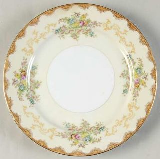 Meito Dalton Salad Plate, Fine China Dinnerware   Tan Border, Floral, Yellow Scr