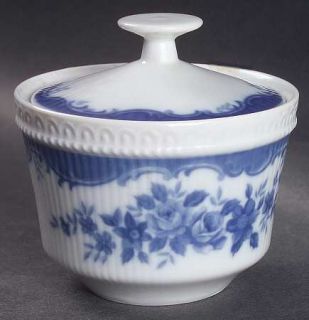 Mikasa Jardin Bleu Sugar Bowl & Lid, Fine China Dinnerware   Blue Roses,Florals,