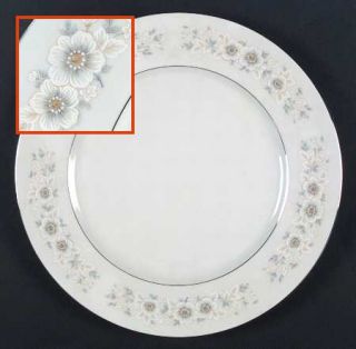 Sango Andover Dinner Plate, Fine China Dinnerware   White Flowers, Gray Leaves