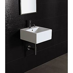 Bissonnet Ice 40 White Ceramic Bathroom Sink (WhiteInterior sinkDimensions 15.7 inches long x 15.7 inches wide x 6.9 inches highFaucet settings One (1) pre drilled faucet holeType Wall mount and/or above the counterMaterial Vitreous chinaHole size req