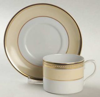 Vista Alegre Chiado Flat Cup & Saucer Set, Fine China Dinnerware   Beige Rim, Go