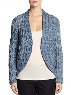 Cable Knit Wool Cutaway Cardigan   Pacific
