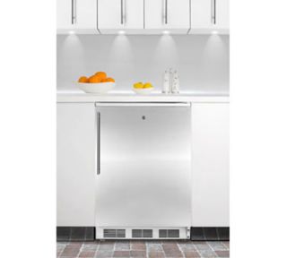 Summit Refrigeration Undercounter Refrigerator w/ Pro Handle & Auto Defrost, White/Stainless, 5.5 cu ft