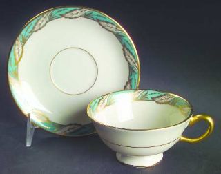 Lenox China Bellevue Sea Green Footed Cup & Saucer Set, Fine China Dinnerware  