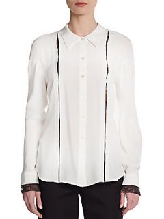 Lace Insert Button Front Shirt   Natural White