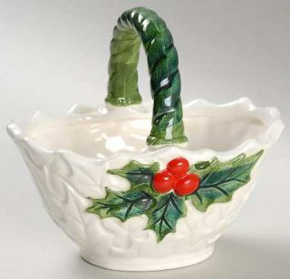 Lefton White Holly Small Basket, Fine China Dinnerware   Embossed Holly,Green  H