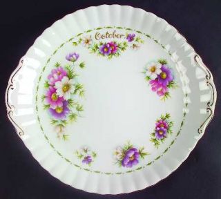 Royal Albert Flower Of The Month (Newer, Montrose) Handled Cake Plate, Fine Chin