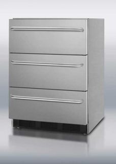 Summit Refrigeration 24 in Outdoor Refrigerator w/ 3 Drawer, Towel Bar & Auto Defrost, Stainless, ADA