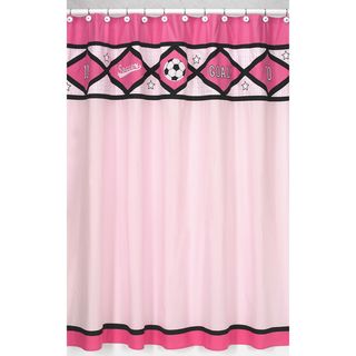 Pink Soccer Kids Shower Curtain (Pink Materials 100 percent cottonDimensions 72 inches wide x 72 inches longCare instructions Machine washableShower hooks and liner not includedThe digital images we display have the most accurate color possible. Howeve