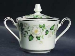 Noritake Atlanta Sugar Bowl & Lid, Fine China Dinnerware   White Flowers,Green L