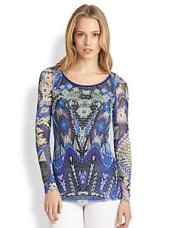 Fuzzi Fishnet Print Tulle Top   Indigo