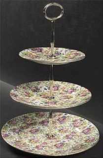 Royal Winton Summertime (Pre 1960,Cream Bck,Gold Tr) 3 Tiered Serving Tray (DP,