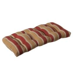 Pillow Perfect Outdoor Red/ Gold Stripe Wicker Loveseat Cushion (Red/goldPattern StripeMaterials 100 percent polyesterFill 100 percent virgin polyester fiberClosure Sewn seam Weather resistantUV protectedCare instructions Spot clean Dimensions 44 in