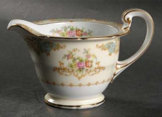 Noritake Wimpole Creamer, Fine China Dinnerware   Blue & Tan Scroll Edge,Floral