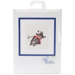 Motorcyclist On Linen Counted Cross Stitch Kit  6 1/4 X6 3/4 36 Count