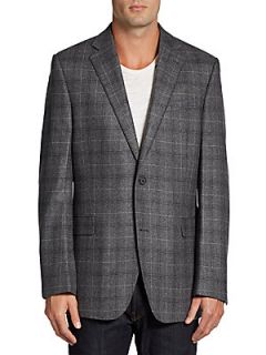 Plaid Cashmere Sportcoat/Slim Fit   Grey