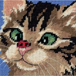 Cross eyed Kitty Mini Needlepoint Kit 5x5 Stitched In Yarn and Thread