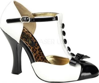 Womens Pin Up Smitten 10   White/Black Patent Leather High Heels