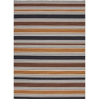 Flat weave Striped Beige and brown Wool Area Rug (9 X 12)
