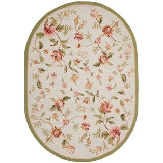 Hand hooked Garden Ivory Wool Rug (76 X 96 Oval)