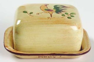 Pennsbury Red Rooster Square Covered Butter, Fine China Dinnerware   Brown&Green