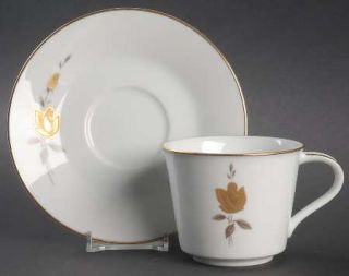 Noritake Windsor Rose Flat Cup & Saucer Set, Fine China Dinnerware   Gold Rose &