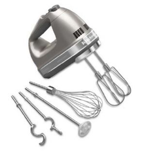 KitchenAid 9 Speed Hand Mixer w/ Soft Start, Grip Handle & Accessories Set, Contour Silver
