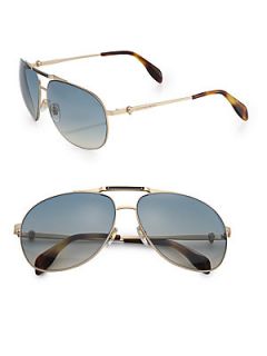 Alexander McQueen Metal Aviator Sunglasses/Gold   Gold