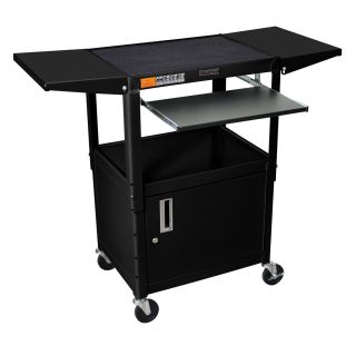 H. Wilson Drop Leaf Adjustable Steel Utility Cart With Keyboard Shelf And Cabinet (BlackNumber of shelves Three (3)Number of compartments One (1) locking security cabinetShelves have a .25 inch retaining lipWeight capacity 300 poundsCable access holesN