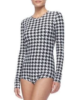 Womens SPF 50 Long Sleeve Houndstooth Print Swimsuit   Cover
