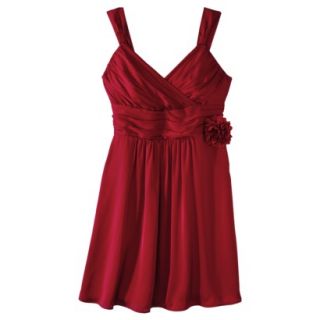 TEVOLIO Womens Satin V Neck Dress with Removable Flower   Spotlight Red   8