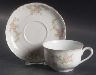 Thun Normandie Flat Cup & Saucer Set, Fine China Dinnerware   Pink And Blue Flow