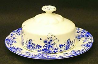 Royal Albert Dainty Blue Round Covered Butter, Fine China Dinnerware   Blue Flow