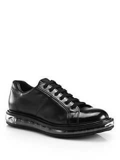 Prada Leather Lace Up Sneakers   Black  Prada Shoes