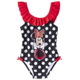 Disney Minnie Mouse Toddler Girls 1 Piece Swimsuit   Black 5T