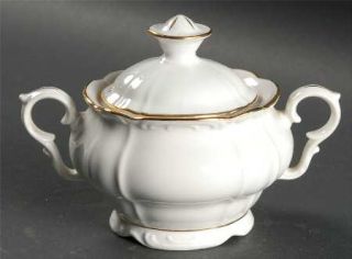 Bohemia Ceramic Empress Sugar Bowl & Lid, Fine China Dinnerware   White, Embosse