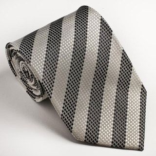 Platinum Ties Mens Striped Black and White Tie