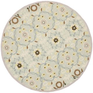 Hand hooked Chelsea Light Blue/ Ivory Wool Rug (56 Round)